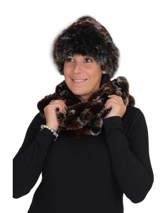 Tuque et foulard rex gris noir rouille